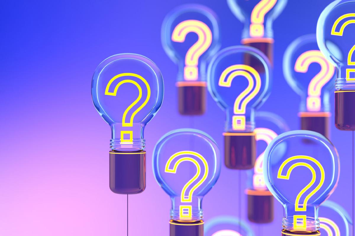 Question marks inside light bulbs