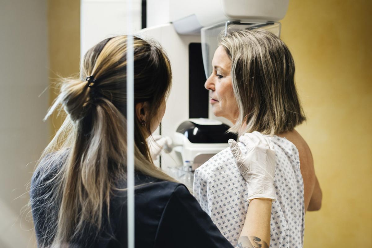 Patient is assisted during mammogram