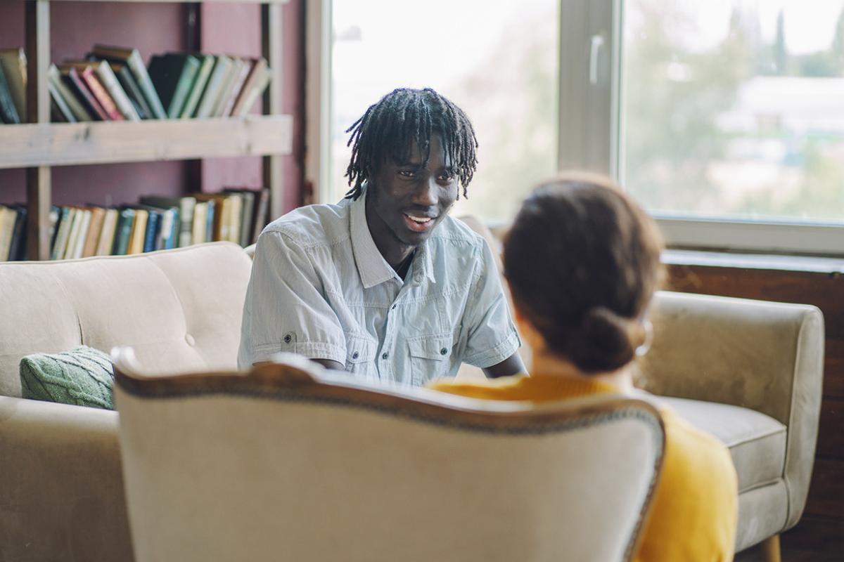 Two people in conversation