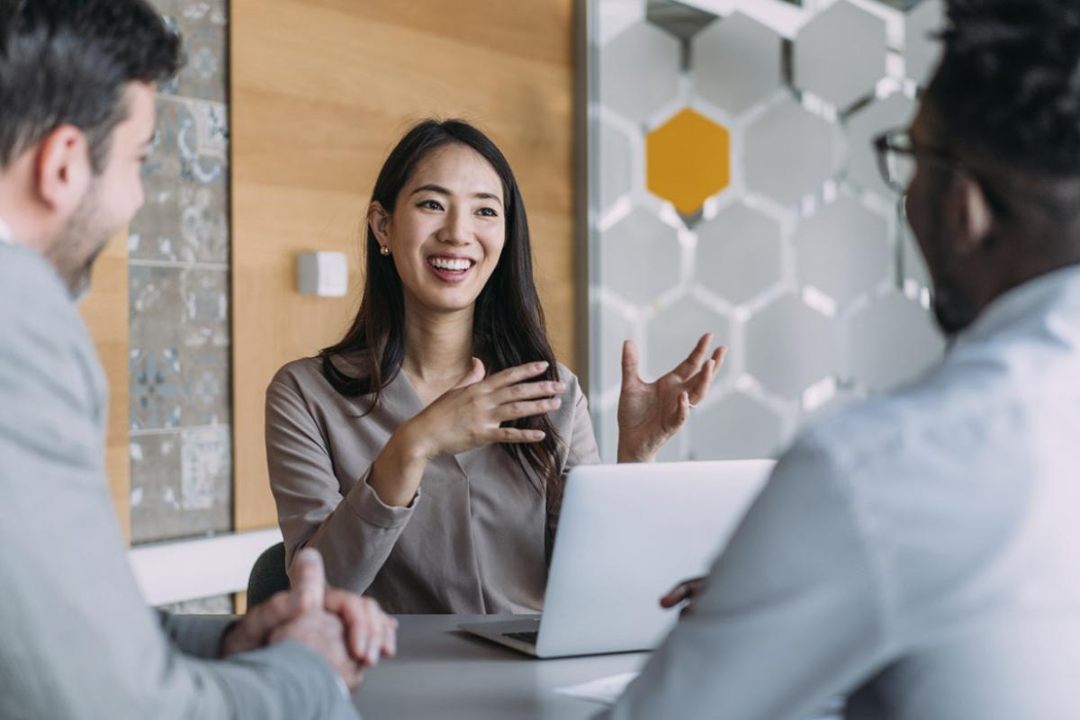 Smiling colleagues in a meeting