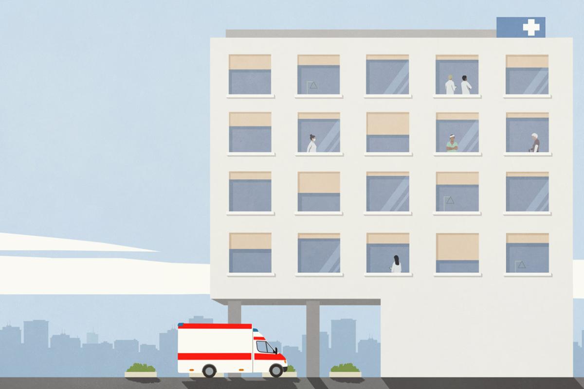 Ambulance parked outside hospital emergency room