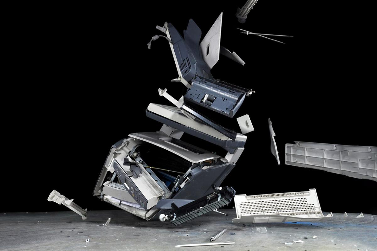 Falling and breaking prirnter & fax machine
