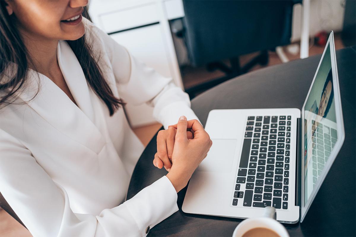 Young adult in a virtual interview 
