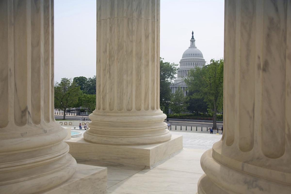 Columns of the U.S. Supreme Court at top of steps