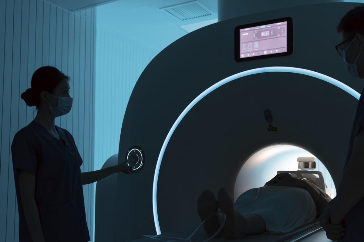 Patient in a hospital CT scan