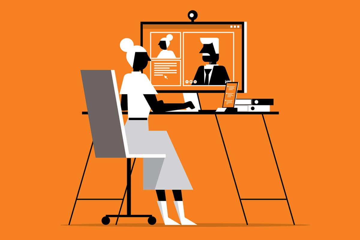 Two figures in a videoconference