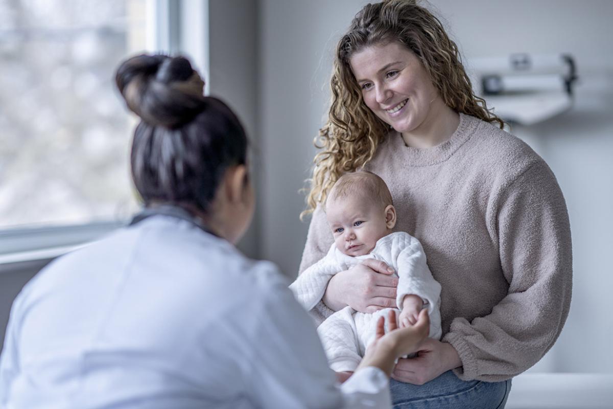 Mother and baby at physician visit