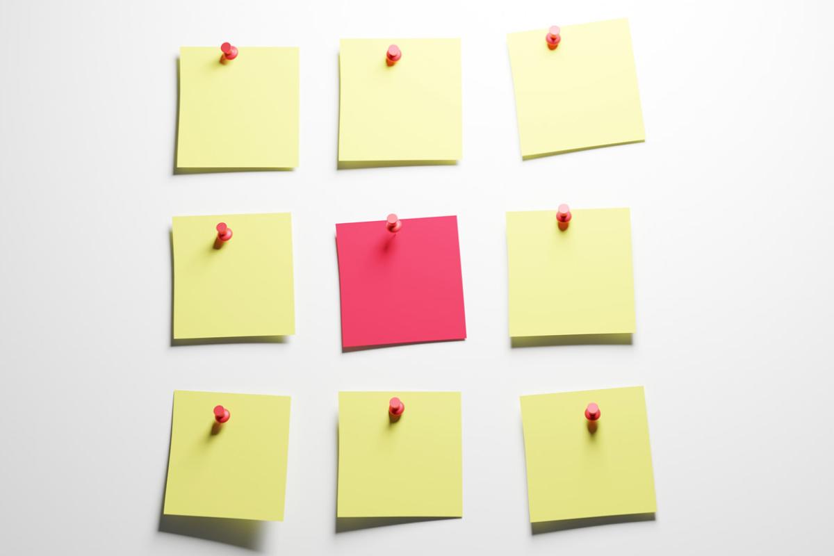 Three rows of sticky notes