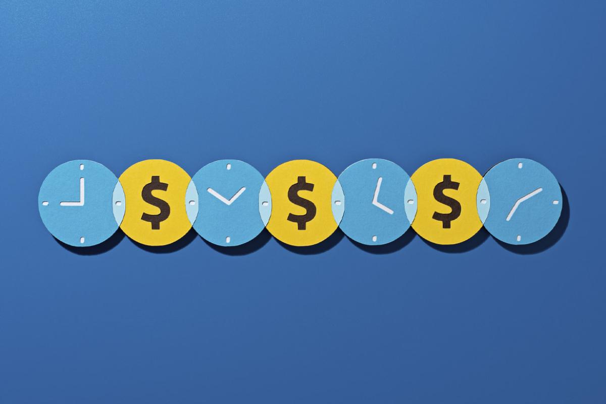 Alternating clock and dollar symbols
