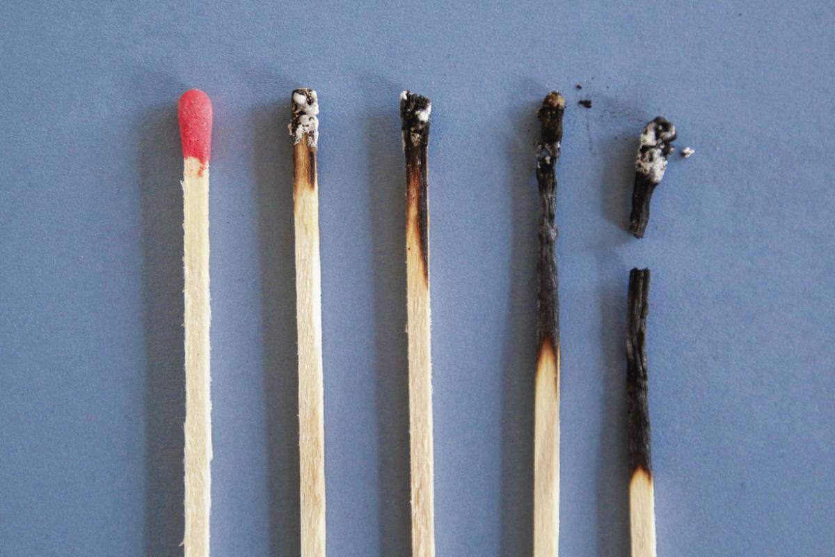 Matches in various states of burning