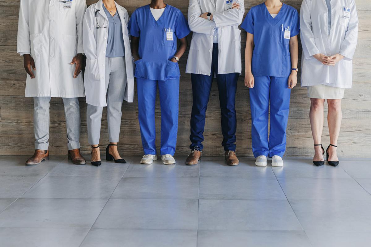 Healthcare workers standing in a row