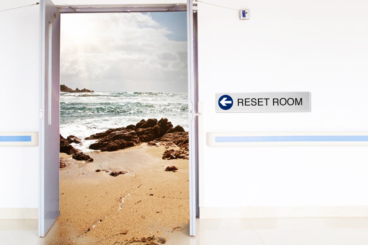 Door opening to reveal a beach behind it.