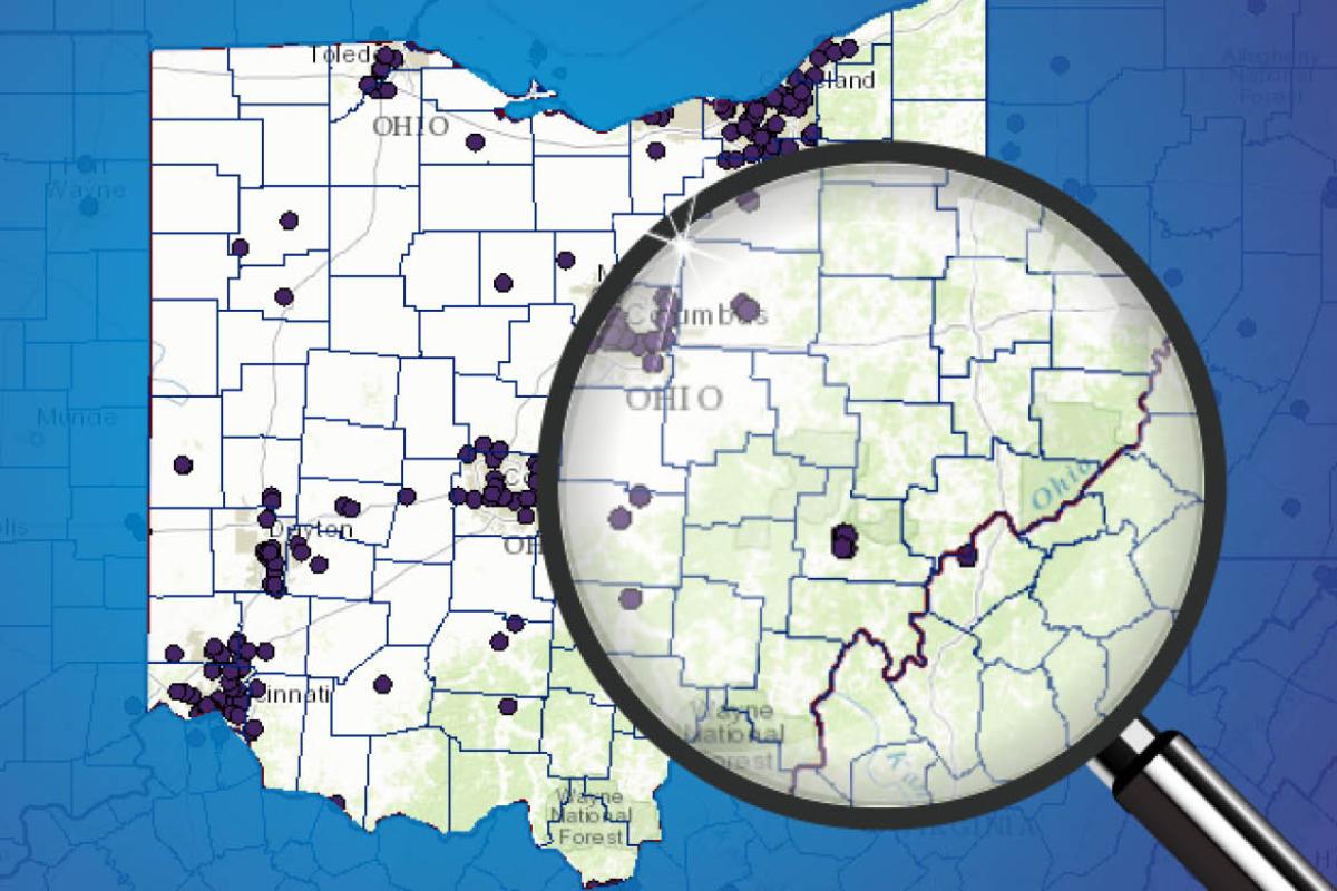 Map of Ohio under a magnify glass