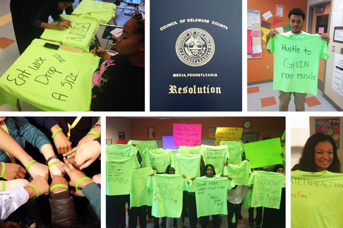 Students show wears for Teen Health Week.