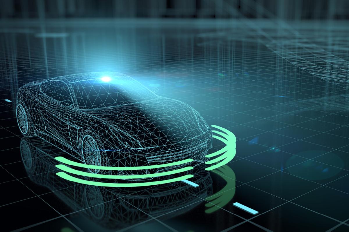 Computer graphic of a driverless car.