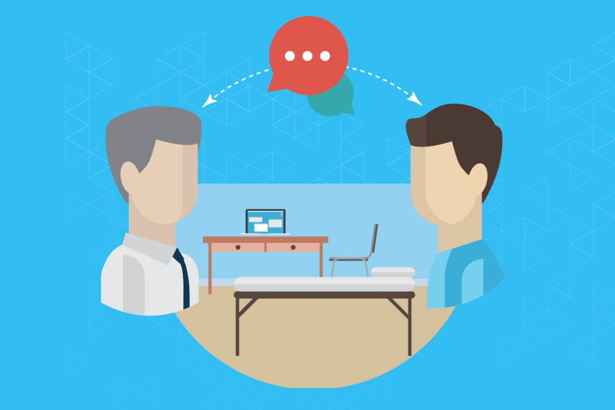 Vector graphic of patient and physician having a conversation.