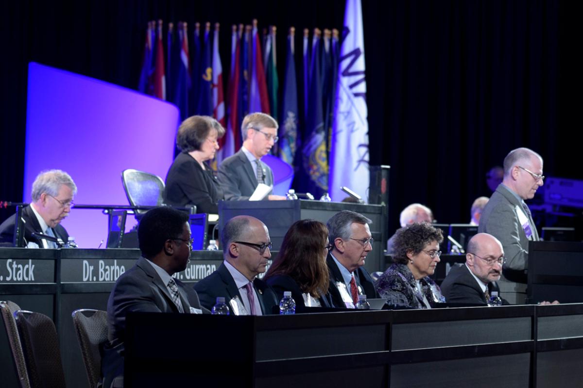 HOD speakers panel on stage. 