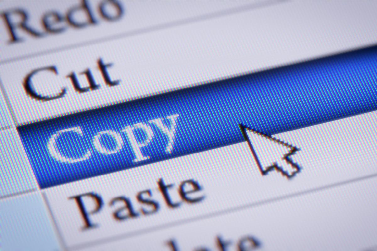 Close-up of device screen showing copy and paste functions. 