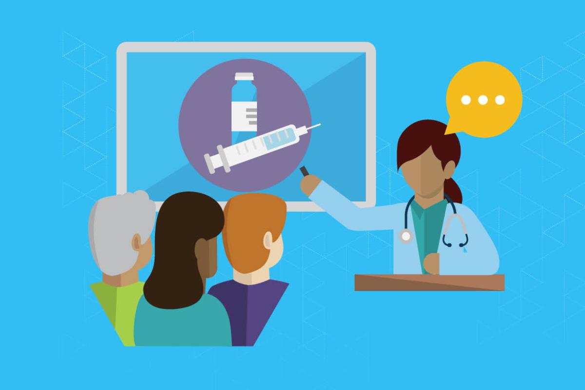 Vector image of physician explaining vaccinations. 