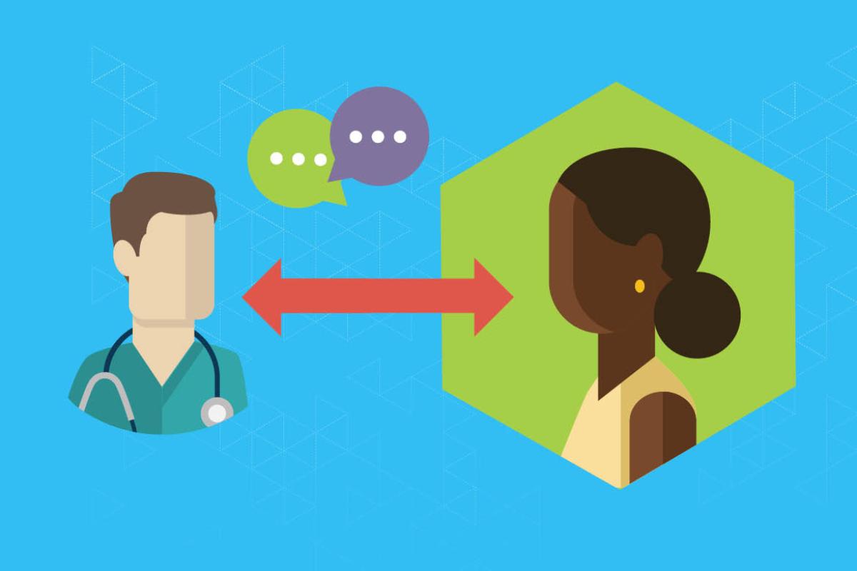 Vector image of physician and patient talking. 