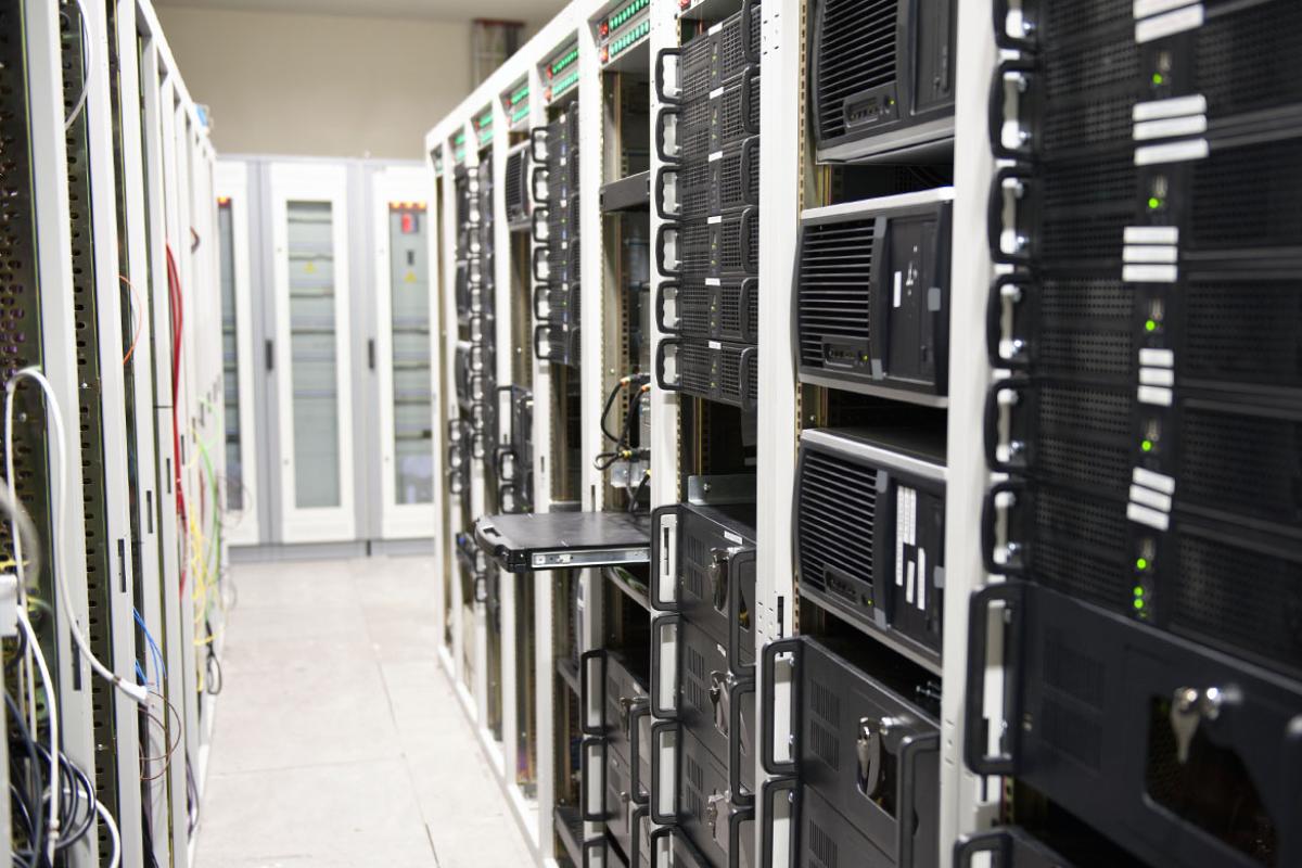High-tech bank of computer servers. 
