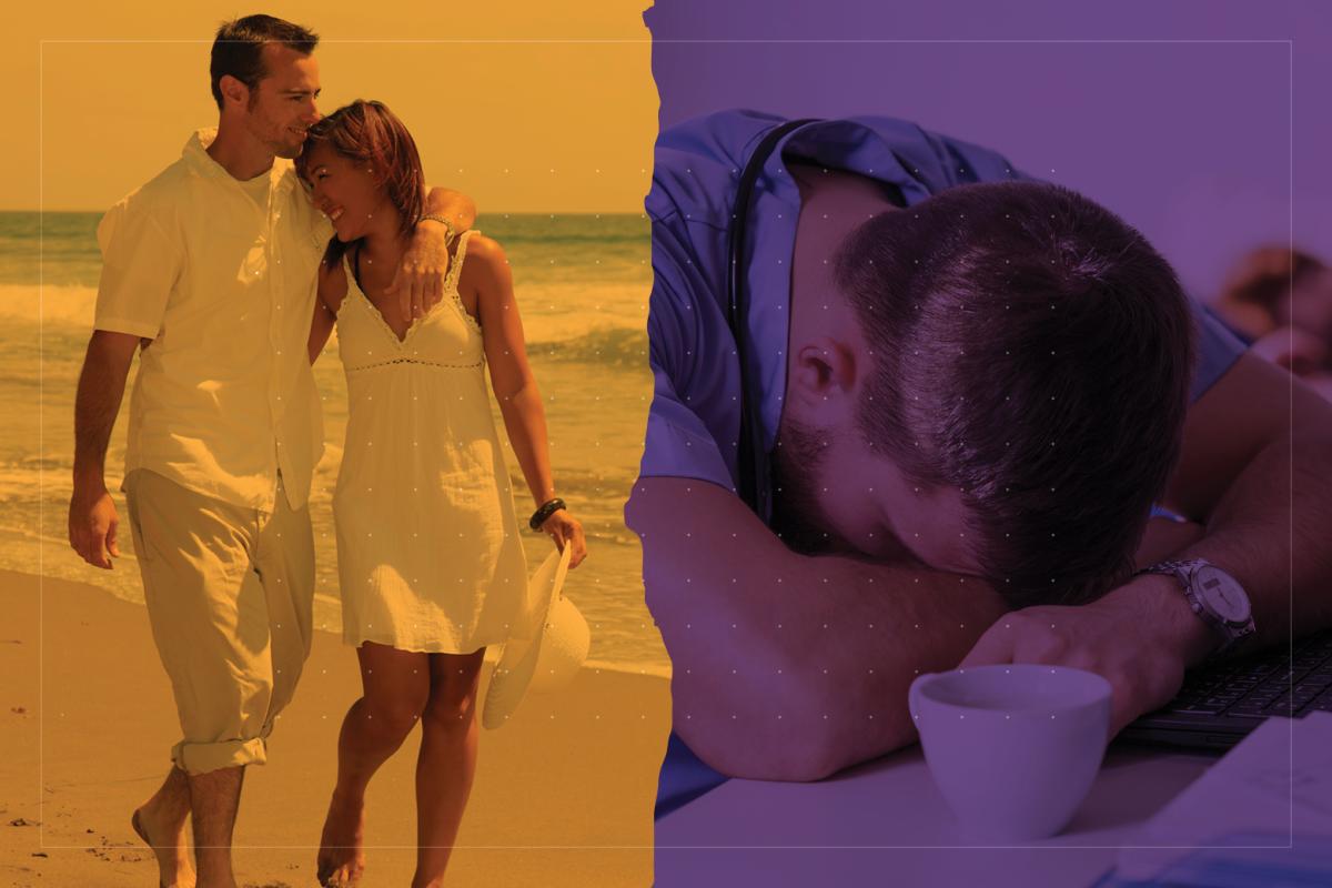 Split image of work-life balance. 