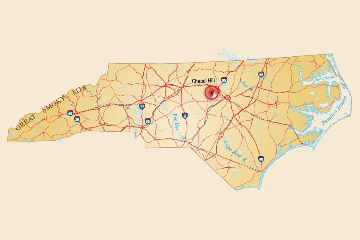 Map image with hotspot over Chapel Hill. 