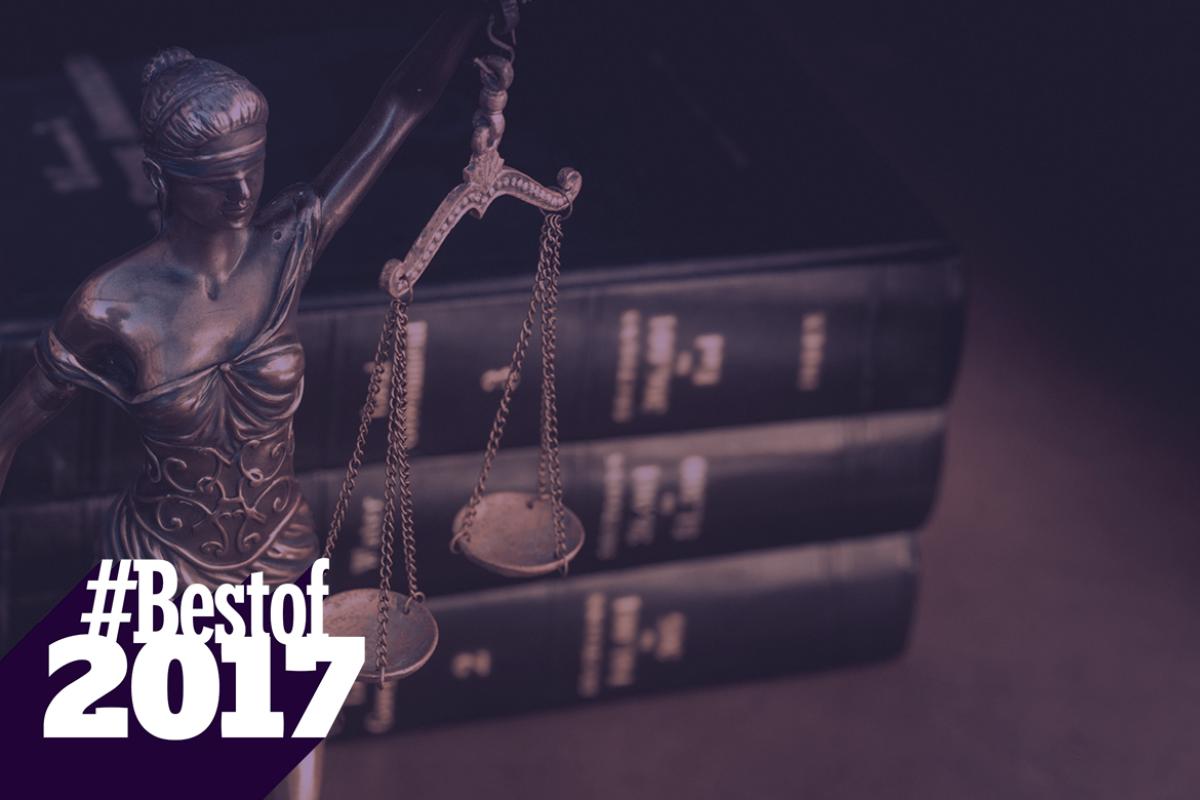 #Best of 2017 Litigation, Justice statue in front of law books. 