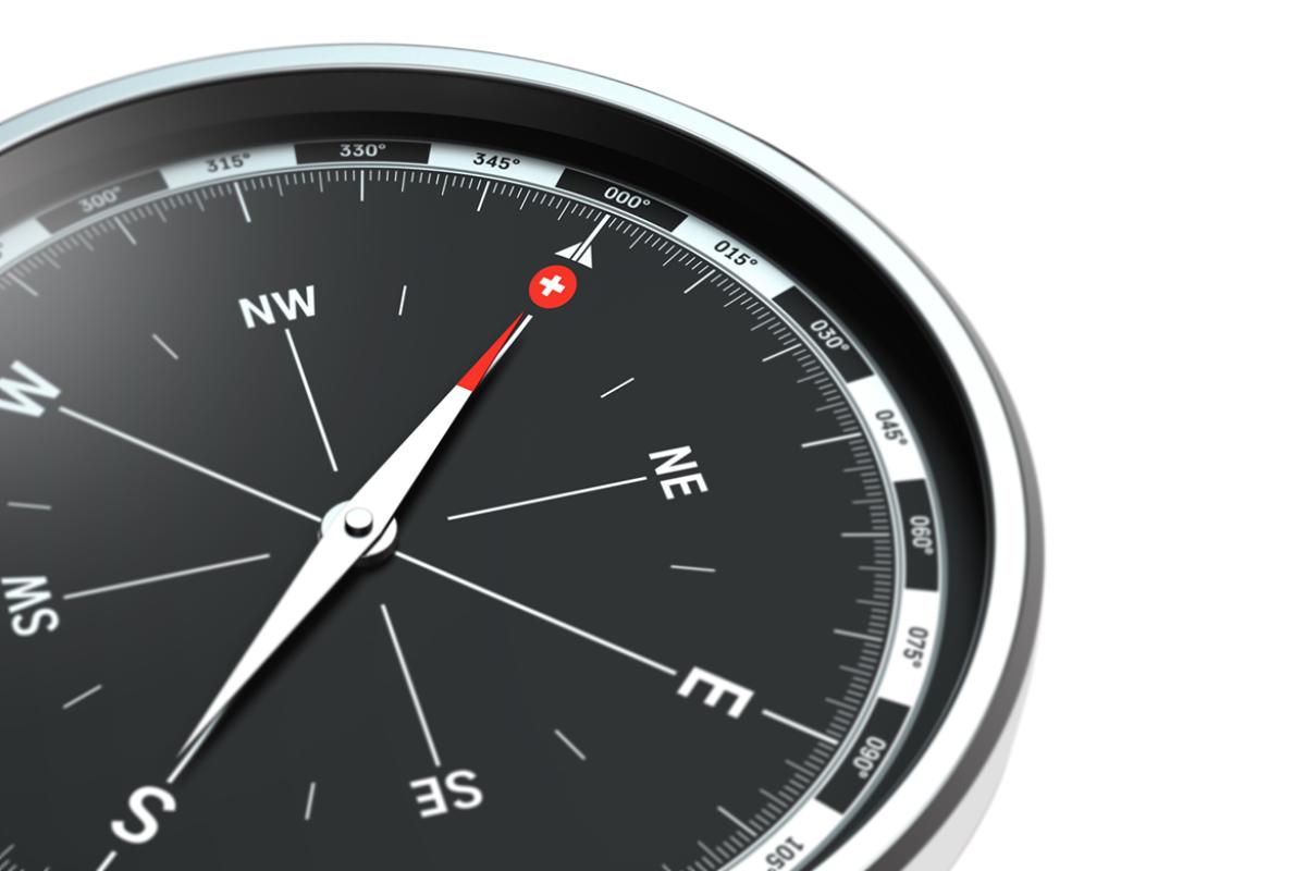 A compass pointing due north