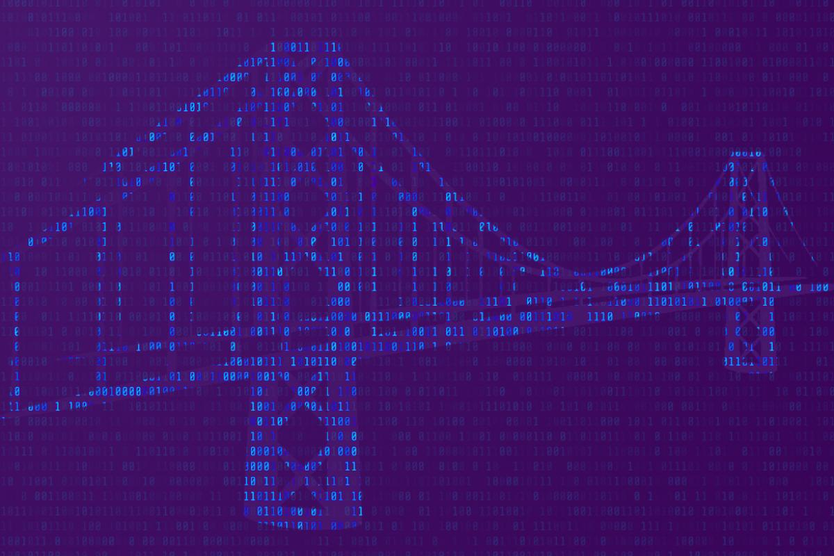 A bridge mapped out over a binary code background.