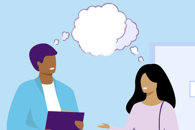 Illustration of two people talking